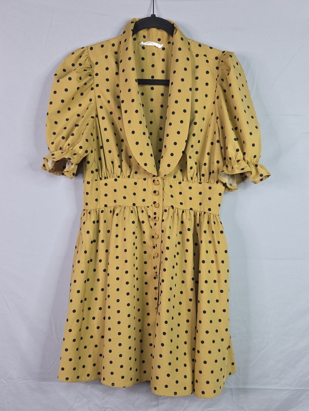 Mustard Polka‑Dot Puff Sleeve Retro Dress